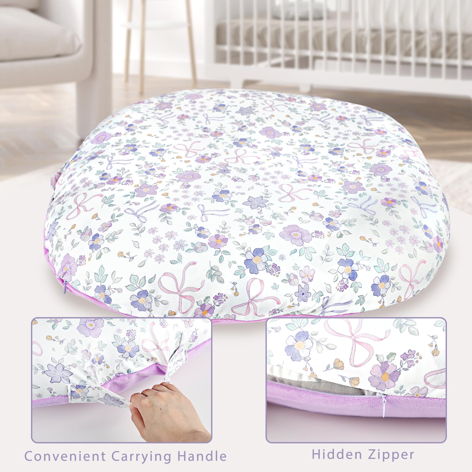 SWESEN Newborn Lounger Cover, 1 Pack Soft Removable Slipcovers for Infant Lounger, Cozy Baby Lounger Cover for Boys and Girls, Covers Only, Purple Floral - Image 4