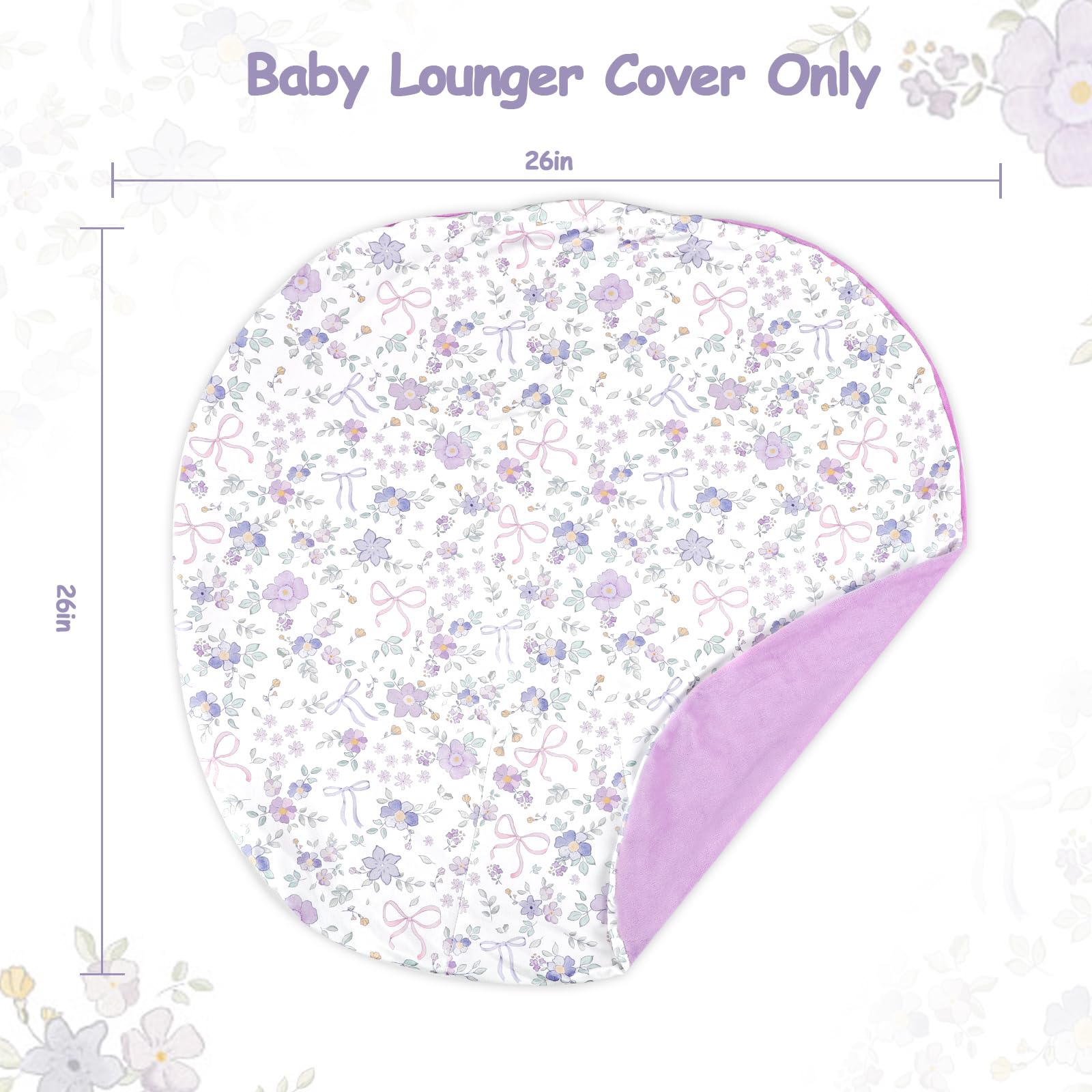 SWESEN Newborn Lounger Cover, 1 Pack Soft Removable Slipcovers for Infant Lounger, Cozy Baby Lounger Cover for Boys and Girls, Covers Only, Purple Floral - Image 5