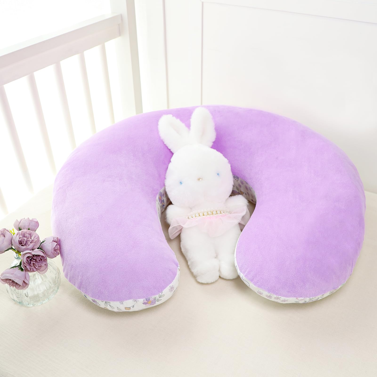 SWESEN Nursing Pillow Cover, 1 Pack Stretchy Slipcovers for Breastfeeding Pillows, Super Soft Removable Nursing Pillow Case for Baby Boy and Girls, Purple - Image 6