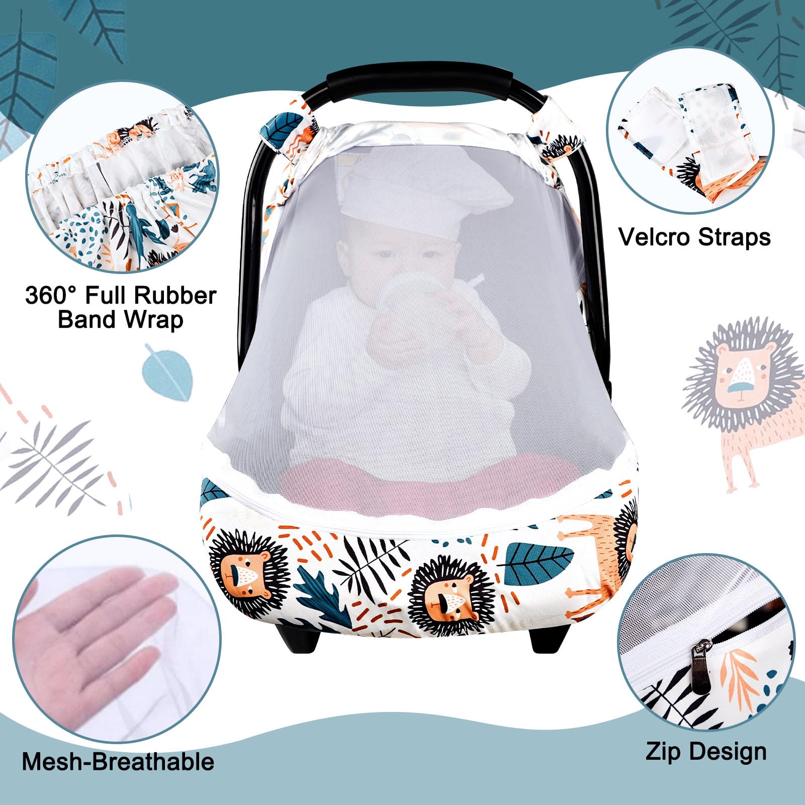 SWESEN Nursing Pillow Cover, Car Seat Covers for Babies, Breastfeeding Pillow Covers, Carseat Cover Boy with Zipper Mesh, Lion - Image 3