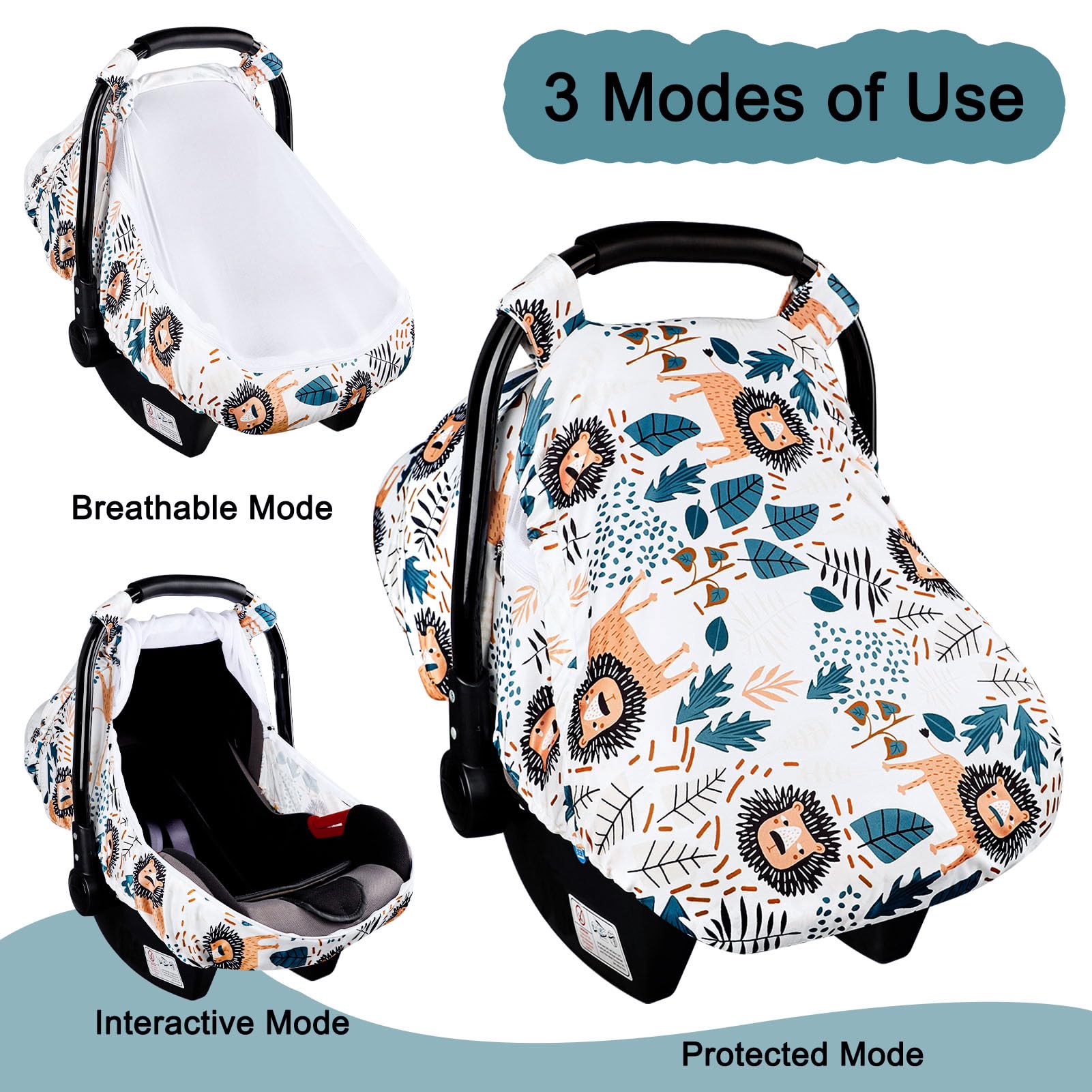 SWESEN Nursing Pillow Cover, Car Seat Covers for Babies, Breastfeeding Pillow Covers, Carseat Cover Boy with Zipper Mesh, Lion - Image 4