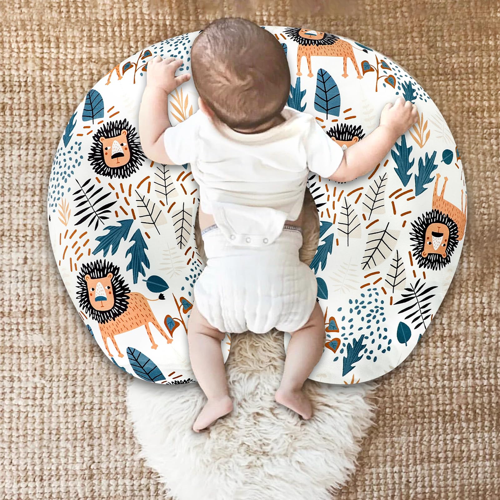 SWESEN Nursing Pillow Cover, Car Seat Covers for Babies, Breastfeeding Pillow Covers, Carseat Cover Boy with Zipper Mesh, Lion - Image 8