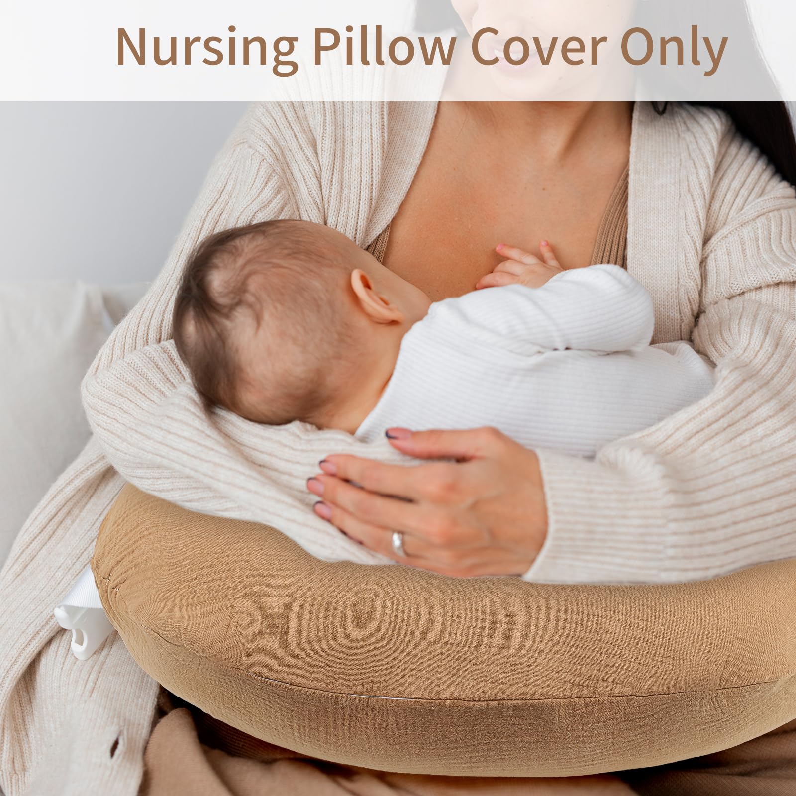 SWESEN Nursing Pillow Cover, Soft Removable Cover for Breastfeeding Pillows, Pillow Slipcover for Baby Boys and Girls, Comfortable & Breathable, Brown, Washable (Only Cover) - Image 5