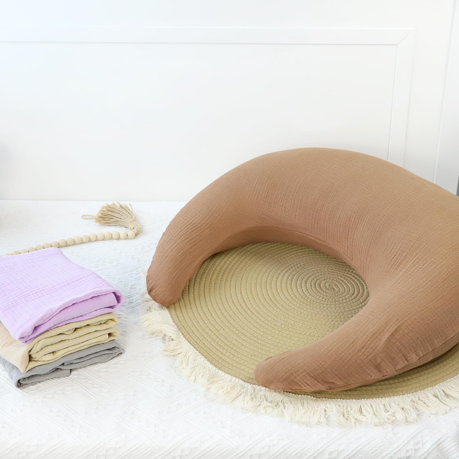 SWESEN Nursing Pillow Cover, Soft Removable Cover for Breastfeeding Pillows, Pillow Slipcover for Baby Boys and Girls, Comfortable & Breathable, Brown, Washable (Only Cover) - Image 7