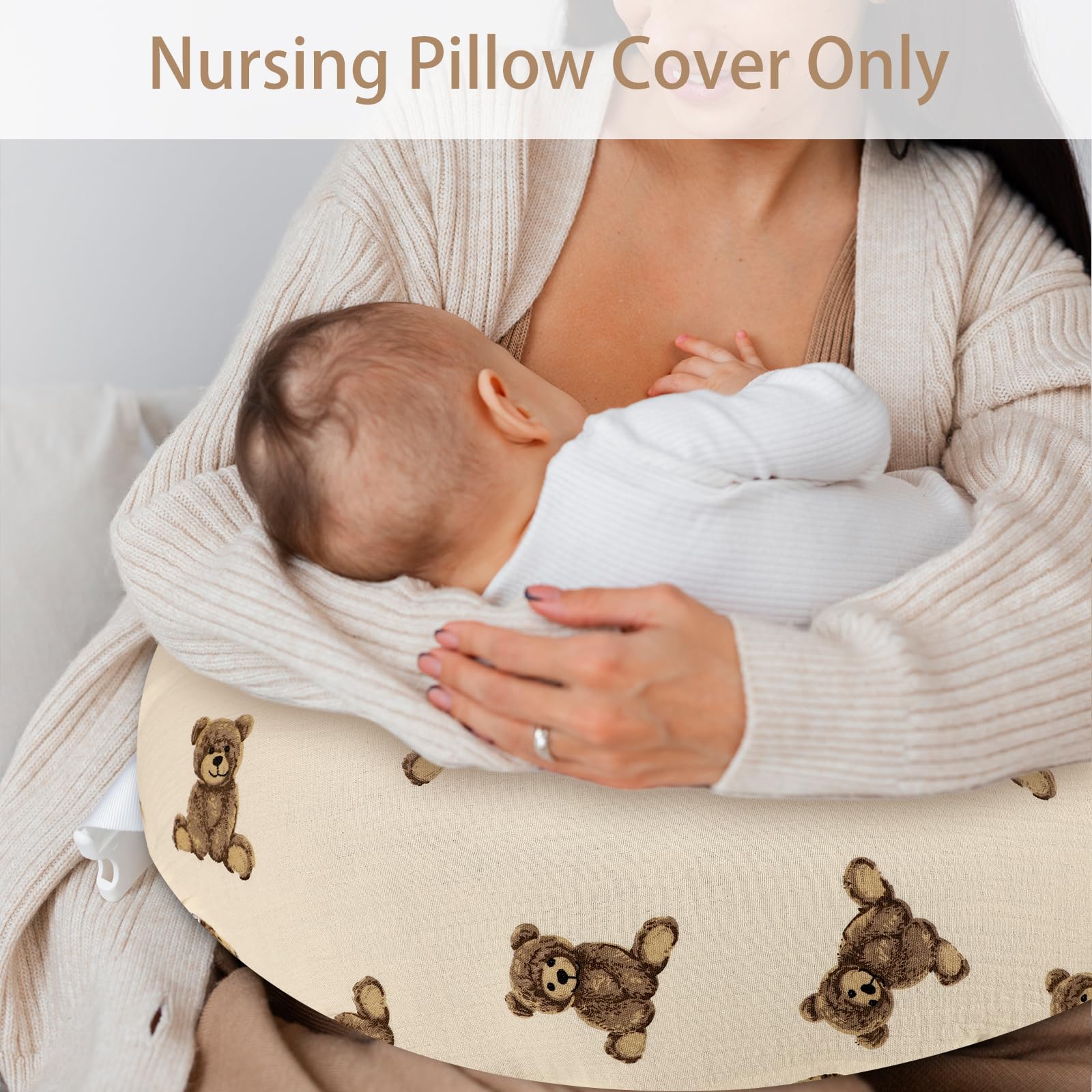 SWESEN Nursing Pillow Cover, Soft Removable Cover for Breastfeeding Pillows, Pillow Slipcover for Baby Boys and Girls, Comfortable & Breathable,Bear, Washable (Only Cover) - Image 6