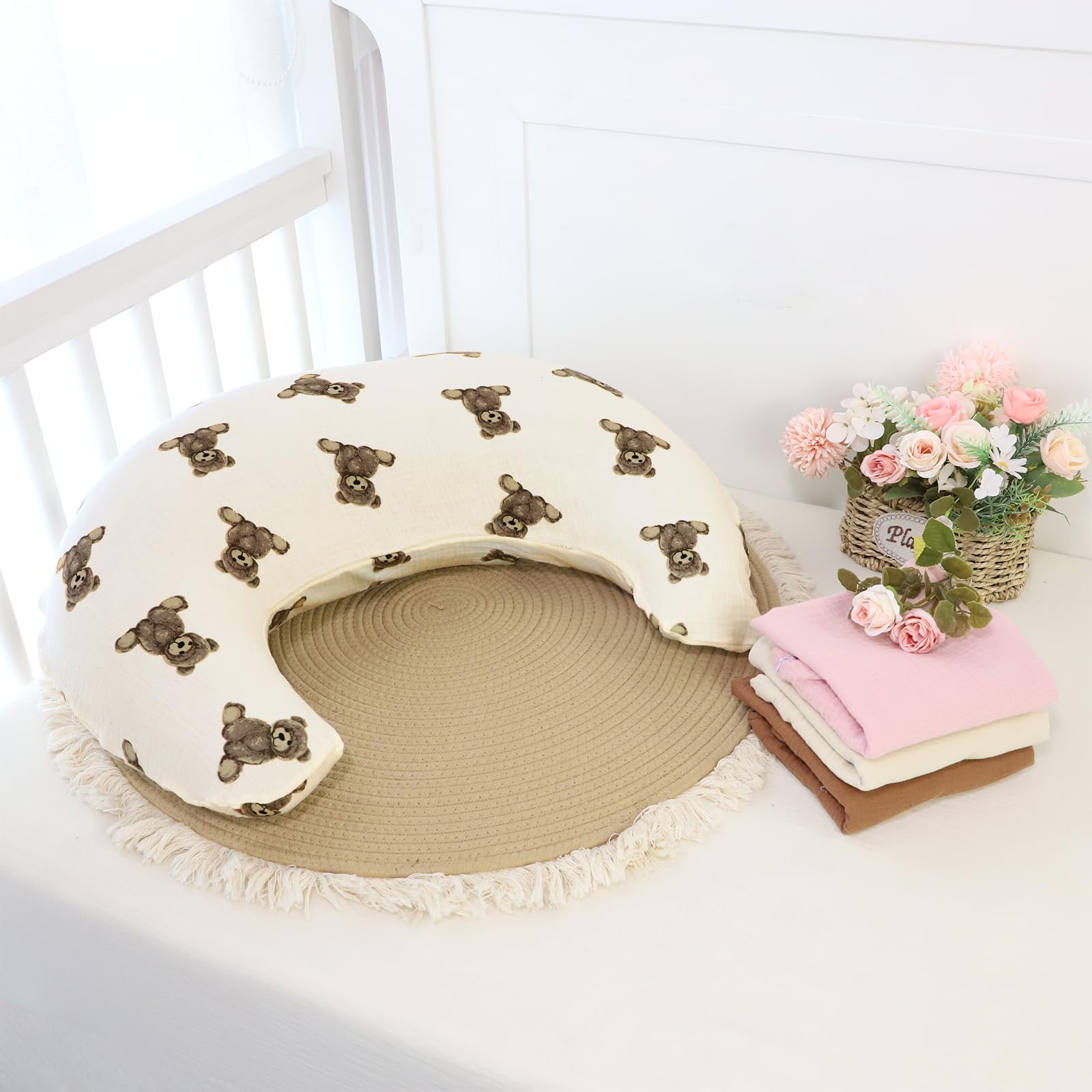 SWESEN Nursing Pillow Cover, Soft Removable Cover for Breastfeeding Pillows, Pillow Slipcover for Baby Boys and Girls, Comfortable & Breathable,Bear, Washable (Only Cover) - Image 7