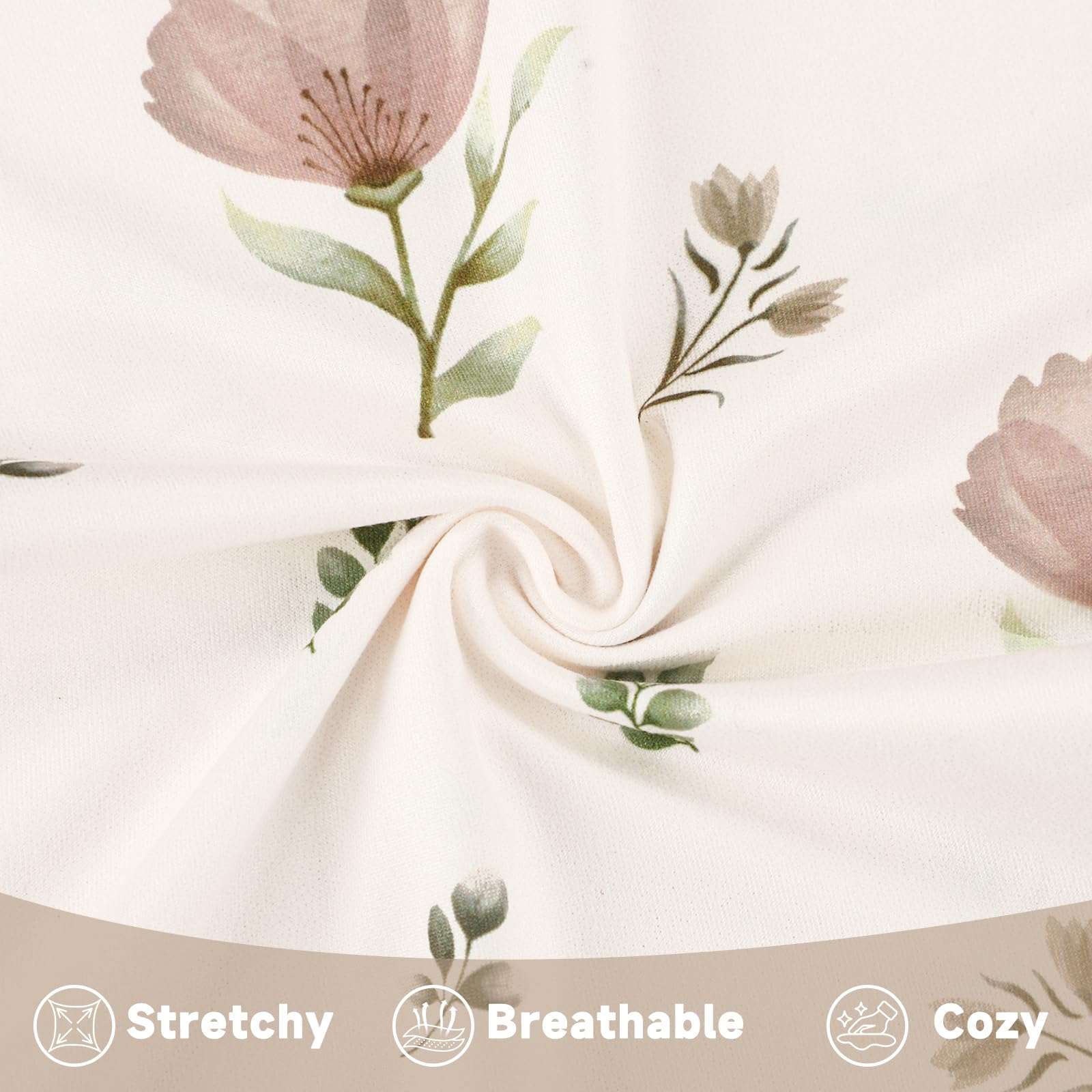 SWESEN Nursing Pillow Covers, Ultra Soft Nursing Cover for Breastfeeding Pillows, Stretchy Nursing Pillow Slipcover for Baby Girls Boys, Fits Standard Nursing Pillow, Floral - Image 3