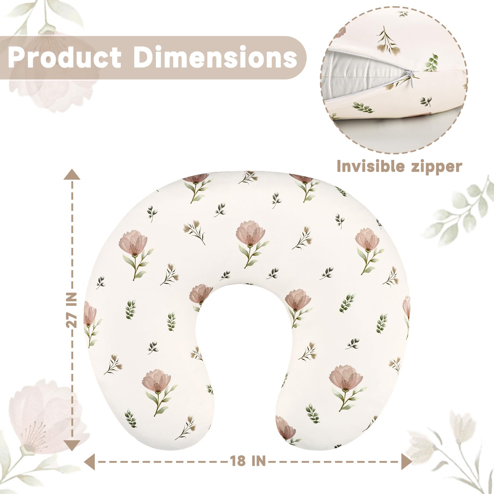 SWESEN Nursing Pillow Covers, Ultra Soft Nursing Cover for Breastfeeding Pillows, Stretchy Nursing Pillow Slipcover for Baby Girls Boys, Fits Standard Nursing Pillow, Floral - Image 4