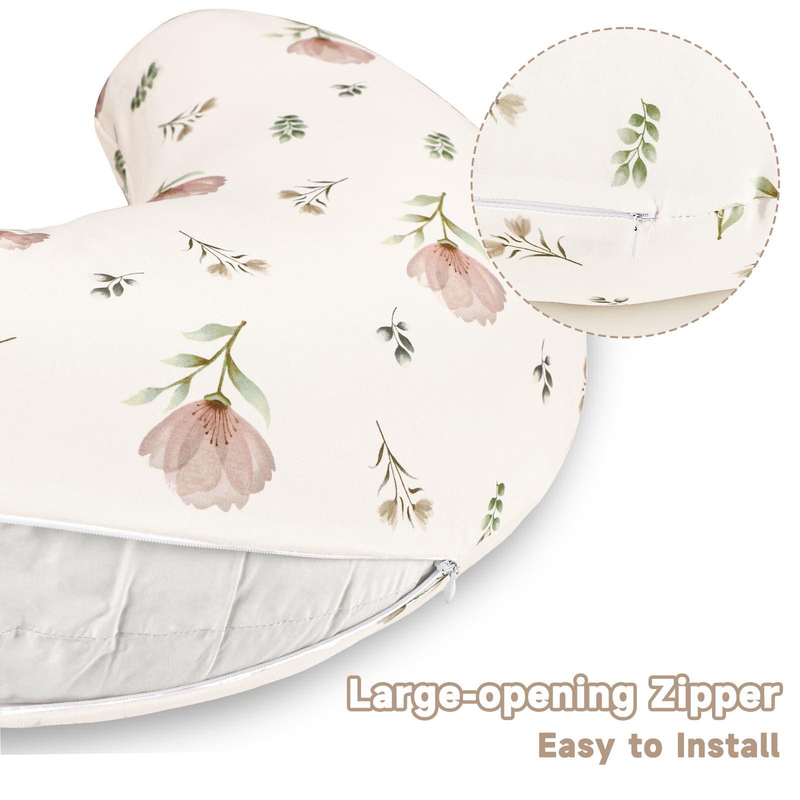 SWESEN Nursing Pillow Covers, Ultra Soft Nursing Cover for Breastfeeding Pillows, Stretchy Nursing Pillow Slipcover for Baby Girls Boys, Fits Standard Nursing Pillow, Floral - Image 5