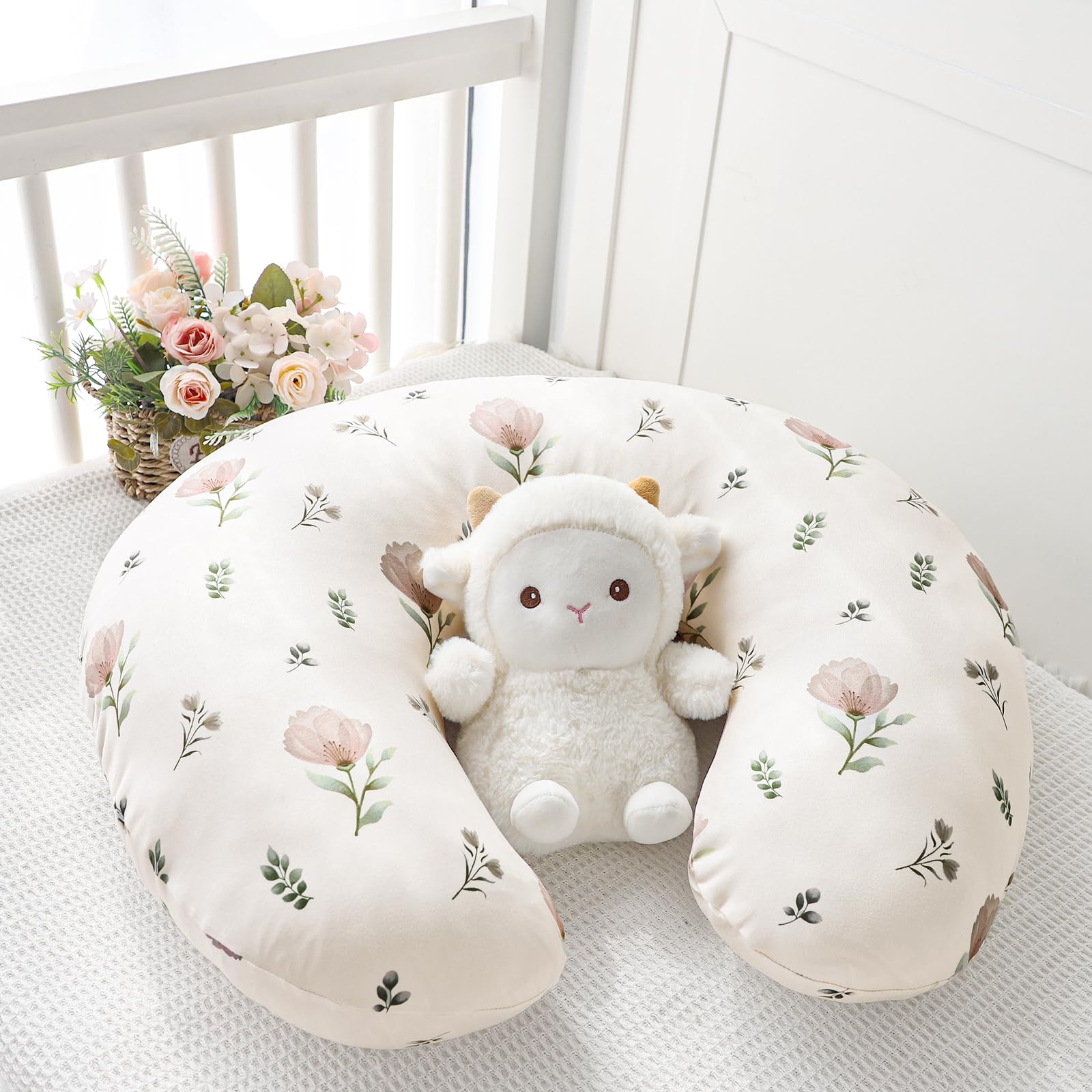 SWESEN Nursing Pillow Covers, Ultra Soft Nursing Cover for Breastfeeding Pillows, Stretchy Nursing Pillow Slipcover for Baby Girls Boys, Fits Standard Nursing Pillow, Floral - Image 6