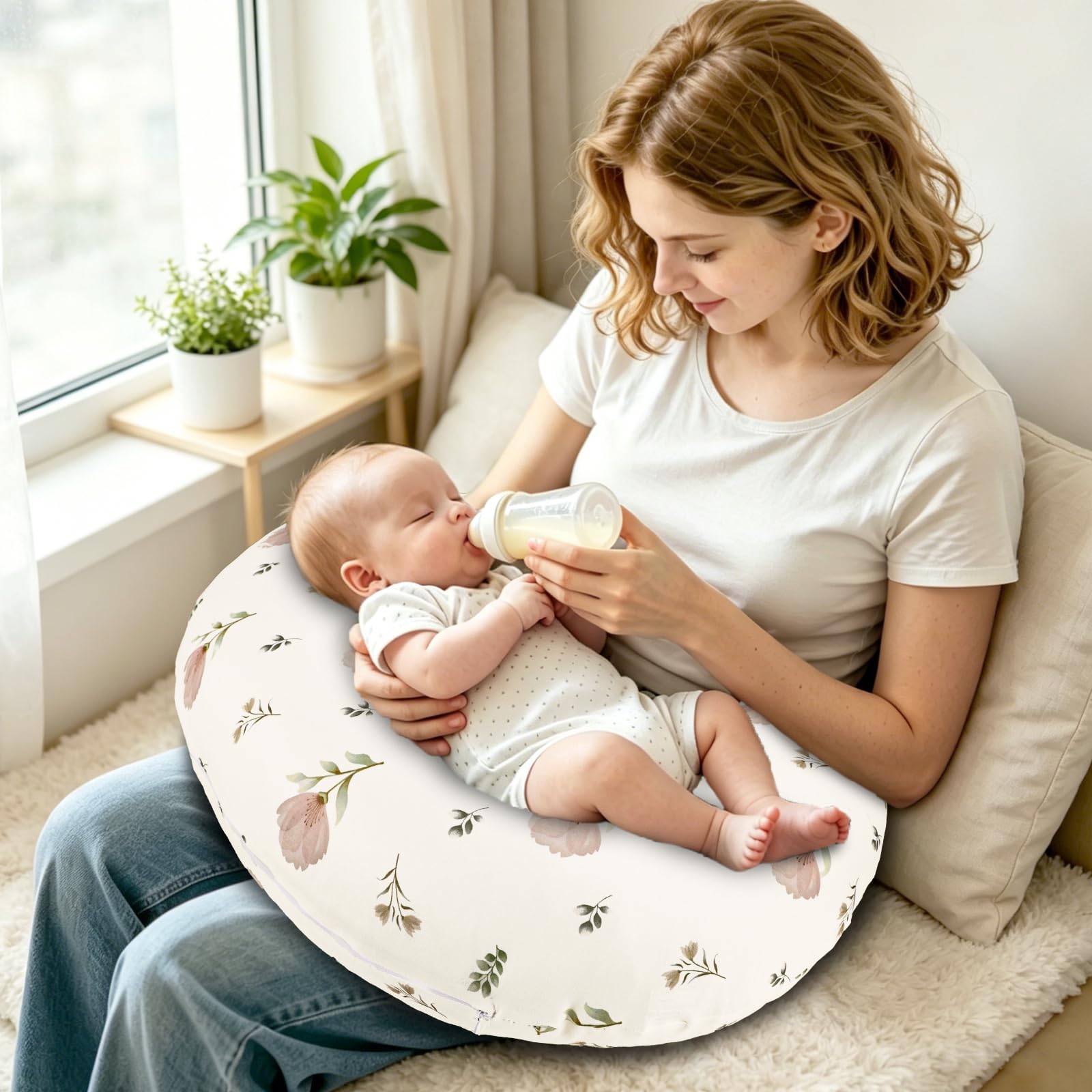 SWESEN Nursing Pillow Covers, Ultra Soft Nursing Cover for Breastfeeding Pillows, Stretchy Nursing Pillow Slipcover for Baby Girls Boys, Fits Standard Nursing Pillow, Floral - Image 7