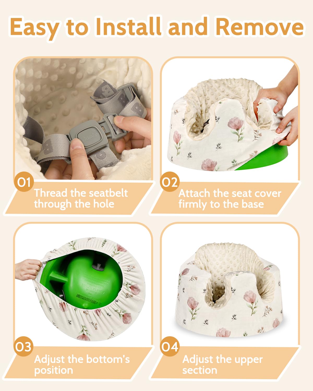 SWESEN Seat Cover Compatible with Bumbo and Nuby Seats, Ultra Soft Minky Bumbo Floor SeatCover, Removable Cover for Baby-Seat, Easy to Install & Remove, Seat Not Included(Floral) - Image 7